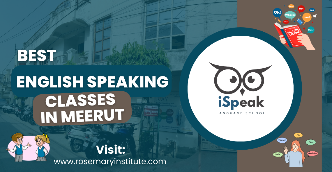 Students practicing spoken English and public speaking at Rosemary Career Academy in Meerut during an interactive iSpeak session focused on communication and confidence-building.