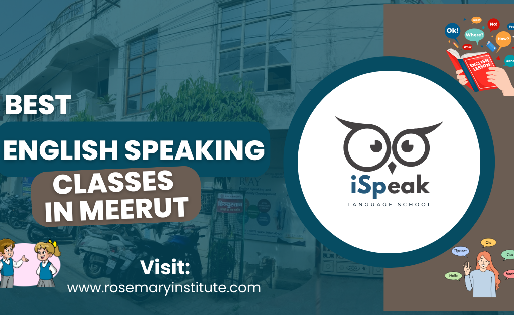 Students practicing spoken English and public speaking at Rosemary Career Academy in Meerut during an interactive iSpeak session focused on communication and confidence-building.